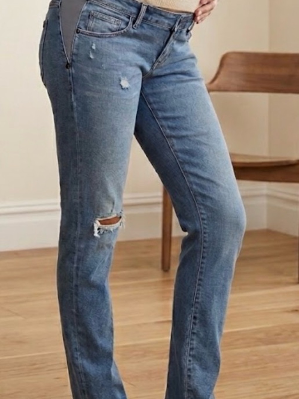 HATCH The Slim Maternity Jeans Distressed Light Wash Under The Bump Size 29
